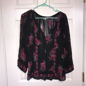 Joie black floral top size medium